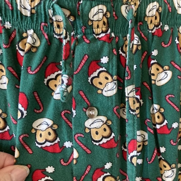 Mens Accents by Isaco green Santa monkey Christmas pajama lounge pants - size L - Picture 2 of 5